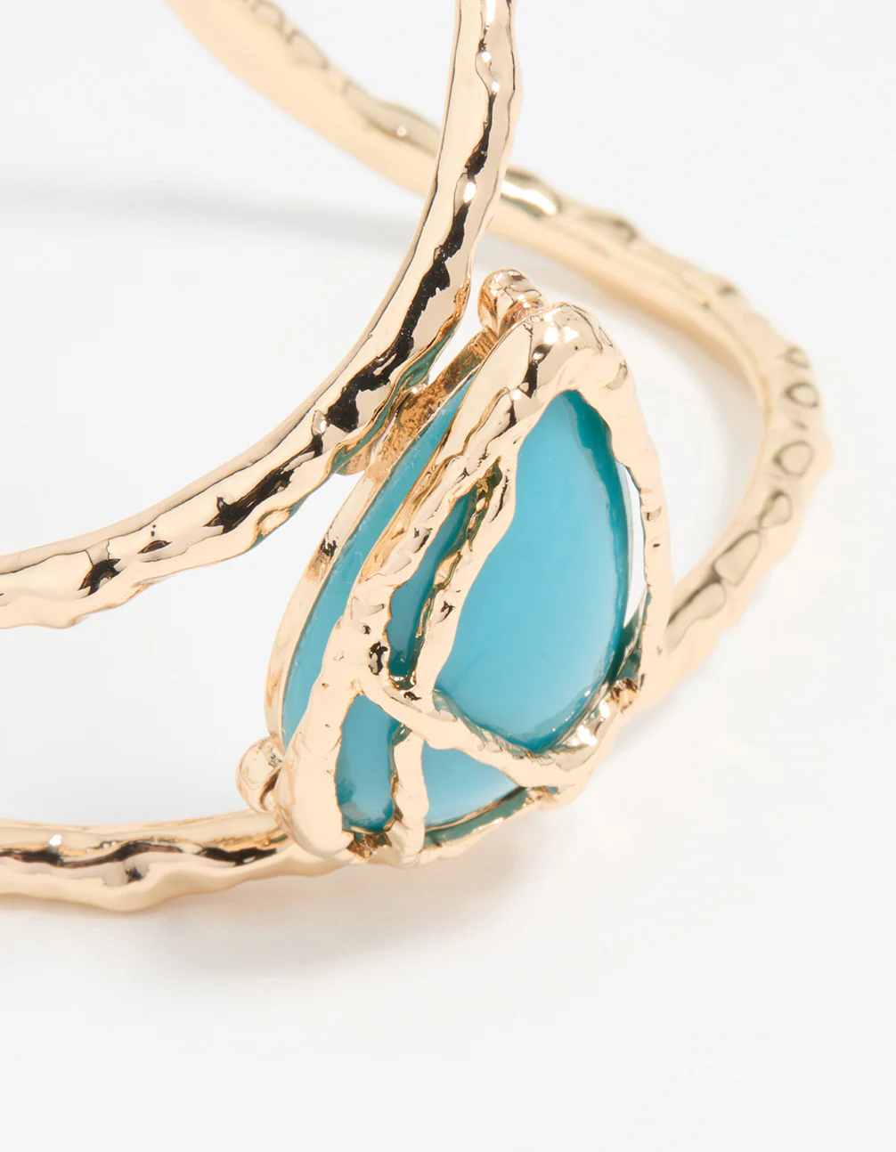 Gold Turquoise Semi-Precious Stone Wrist Cuff - Image 2