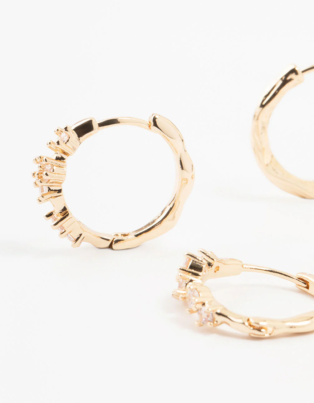 Gold Twisted & Cubic Zirconia Hoop Earrings 2-Pack - Image 2