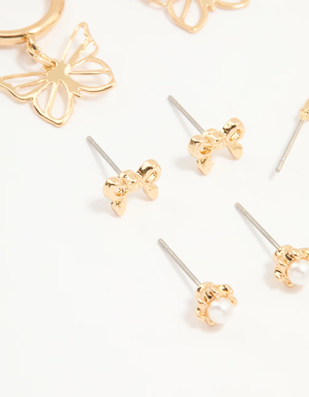 Gold & White Heart Butterfly Earrings 12-Pack - Image 2