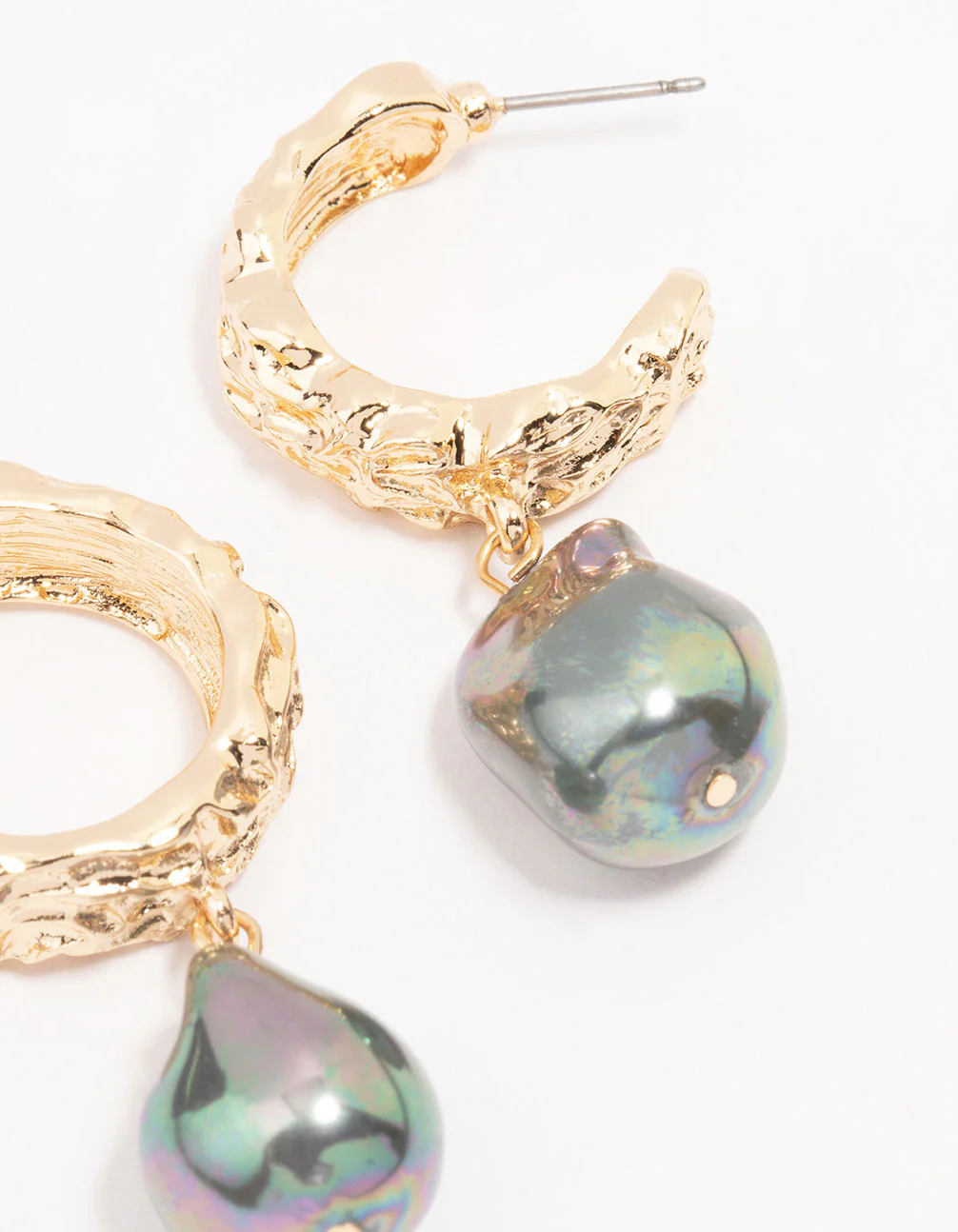 Gold Wide Holographic Pearl Drop Earrings - Image 3