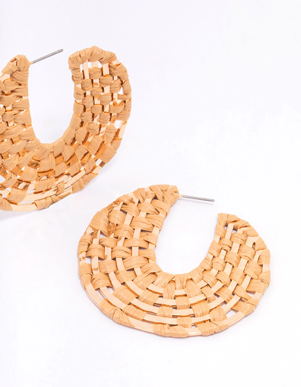 Gold Woven Raffia Curved Hoop Earrings - Image 3