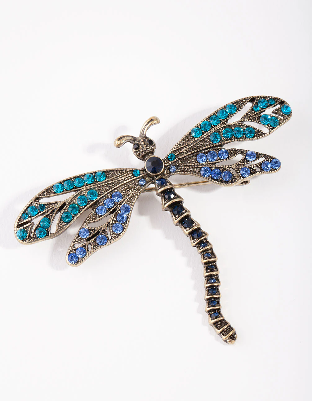 Antique Gold Dragonfly Diamante Broach - Image 2