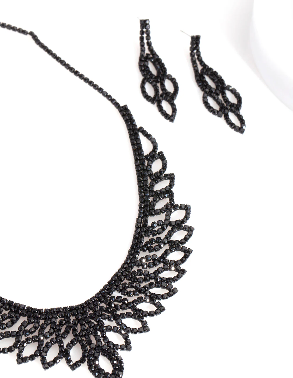 Black Decorative Cubic Zirconia Earring Necklace Set - Image 2