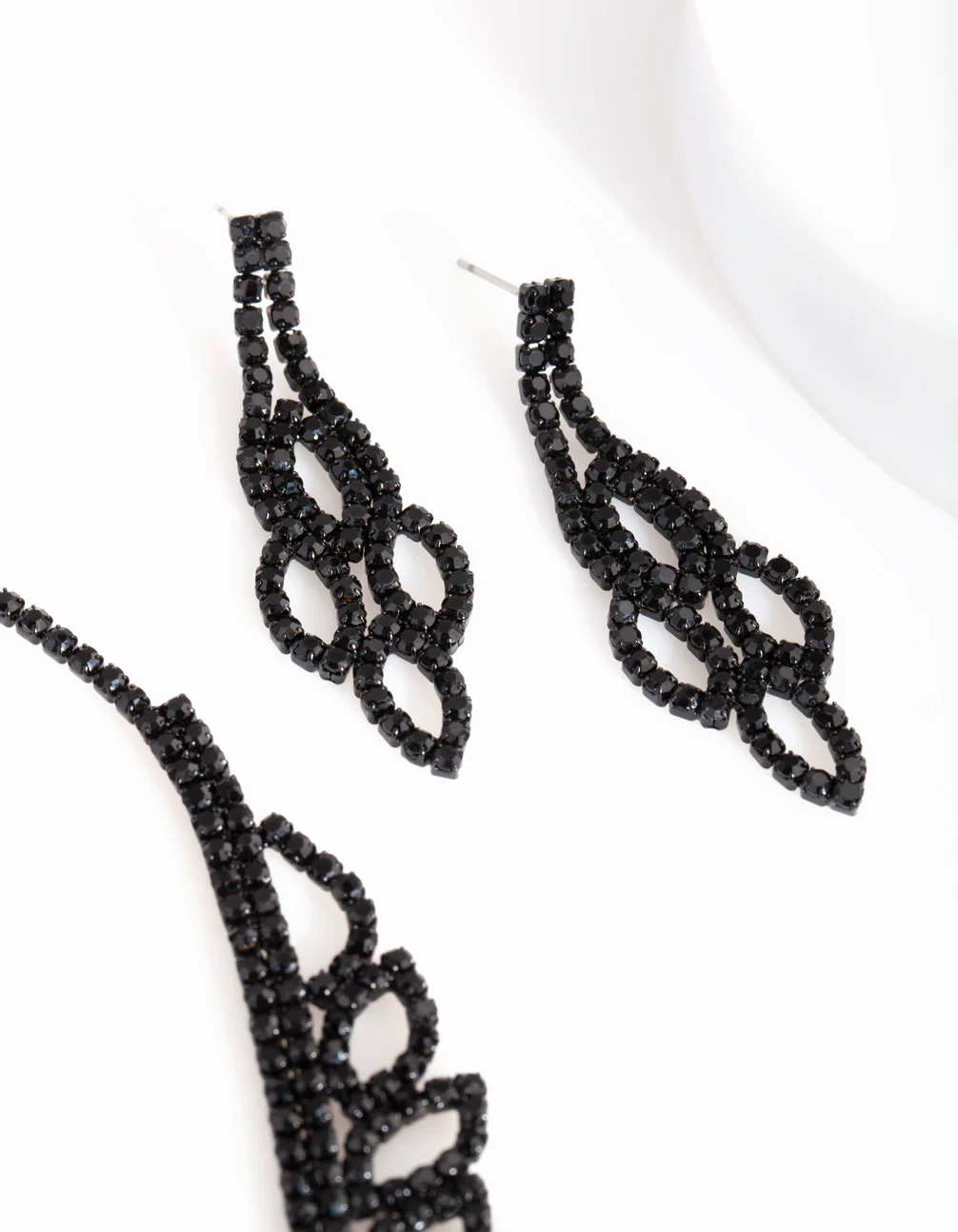 Black Decorative Cubic Zirconia Earring Necklace Set - Image 4