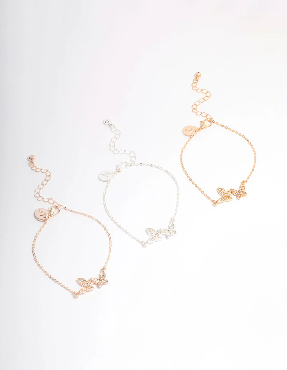Mixed Metal Pave Butterfly Bracelet 3-Pack