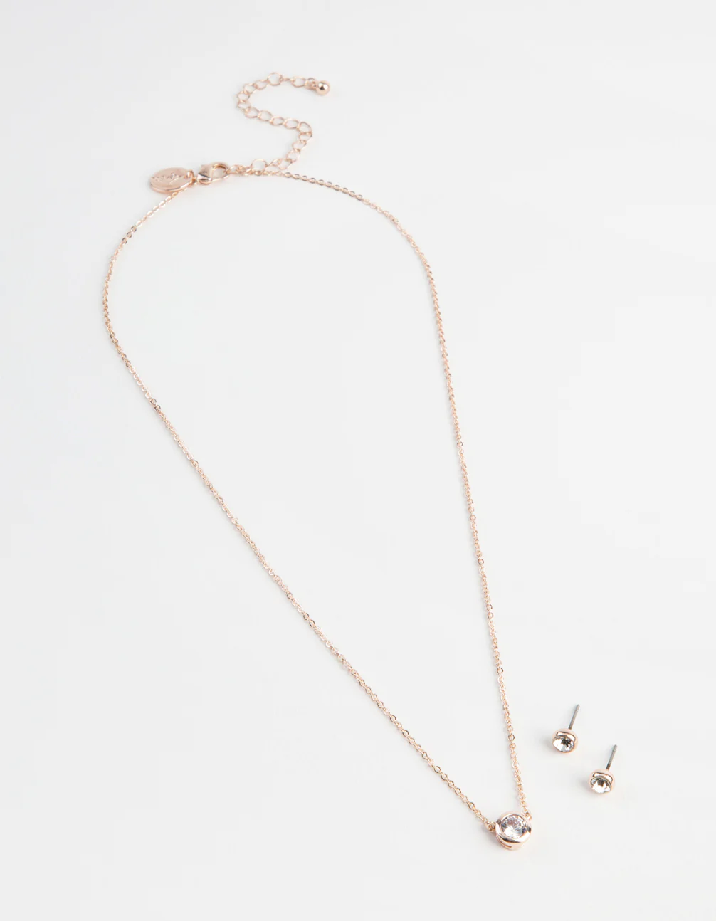 Rose Gold Circle Diamante Pendant & Earrings Set - Image 2