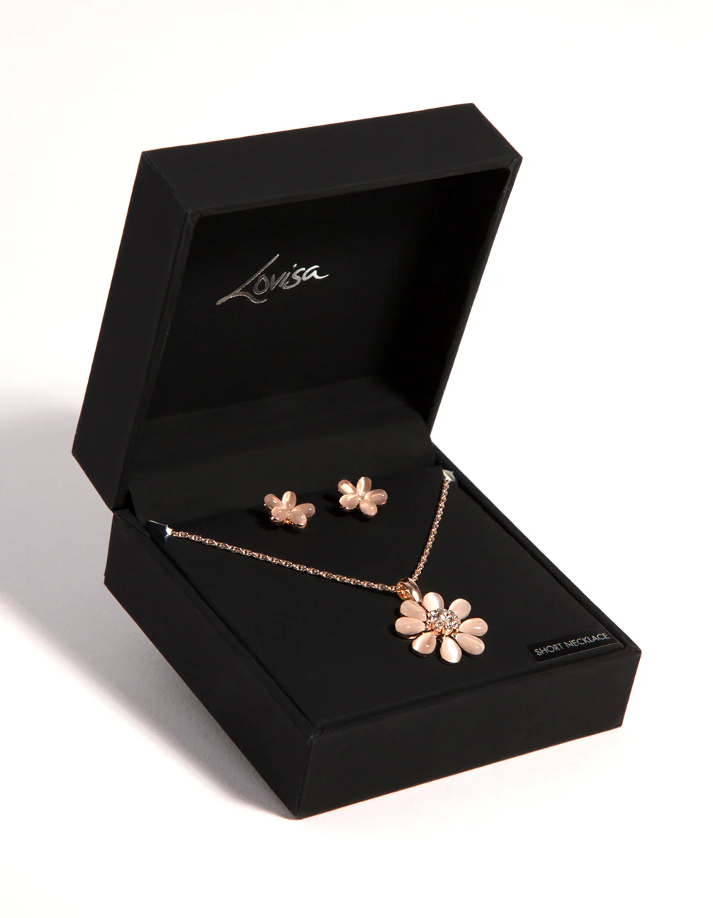 Rose Gold Daisy Catetye Necklace & Earrings Set - Image 3
