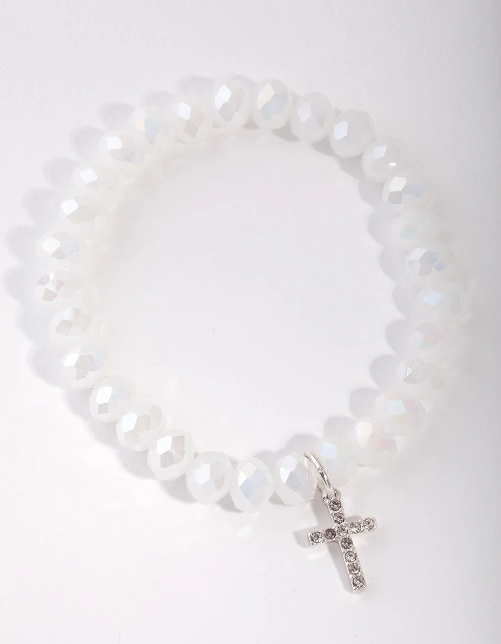 Silver Diamante Cross Facet Bead Bracelet - Image 2
