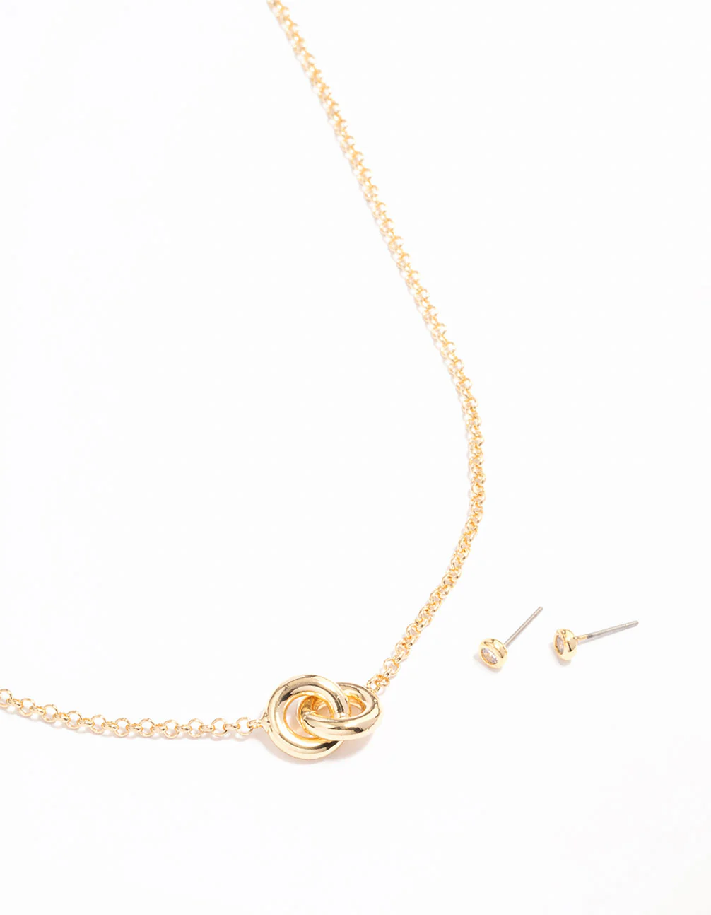 Gold Plated Circle Cubic Zirconia Necklace & Earrings Set