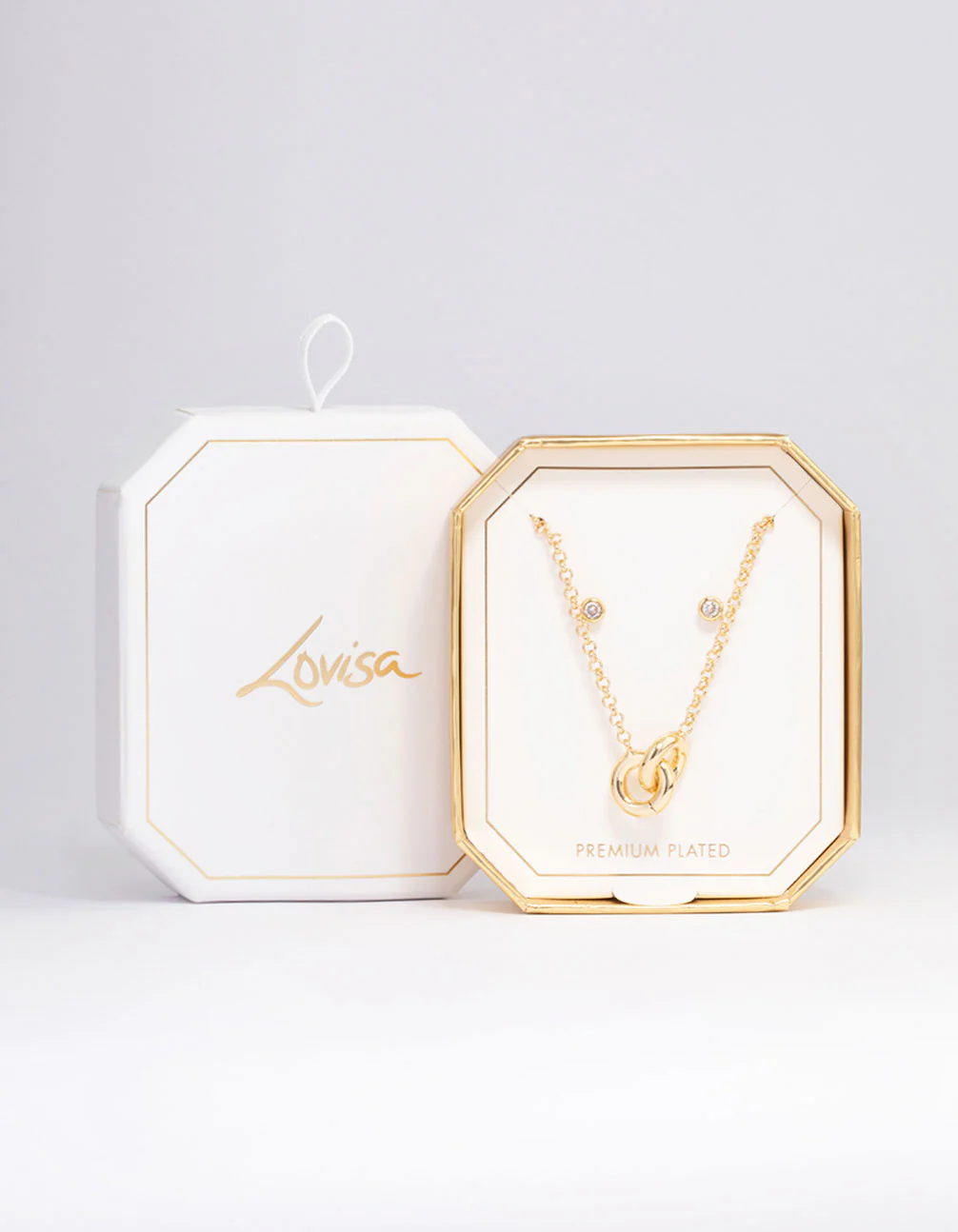Gold Plated Circle Cubic Zirconia Necklace & Earrings Set - Image 2