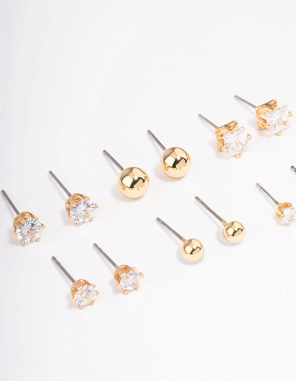 Gold Cubic Zirconia & Ball Stud Earrings 6-Pack - Image 3