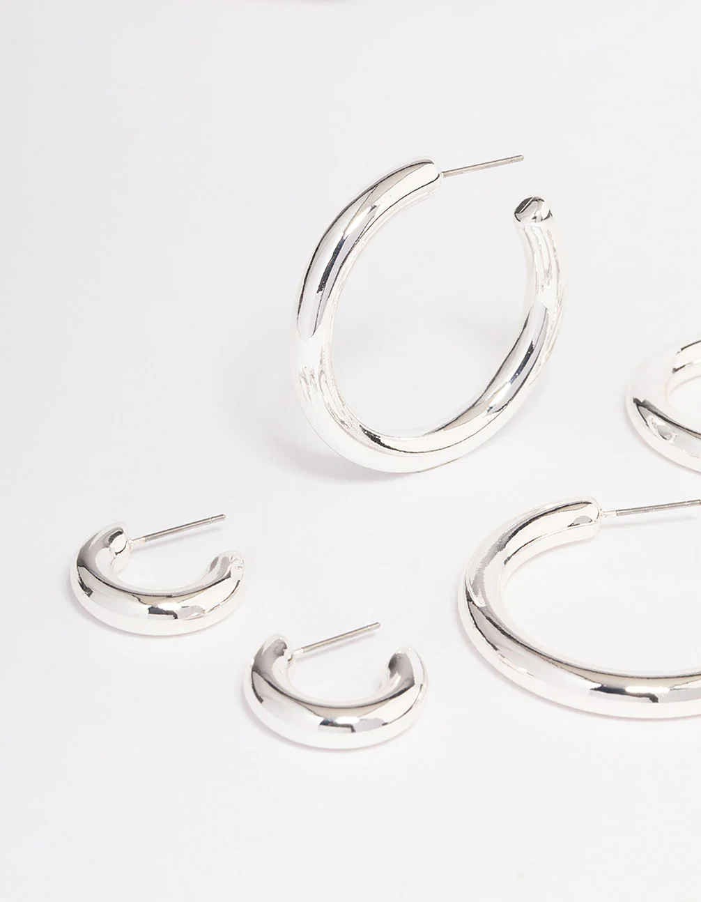 Silver Plated Chubby Hoop Earring 3-Pack - Image 3