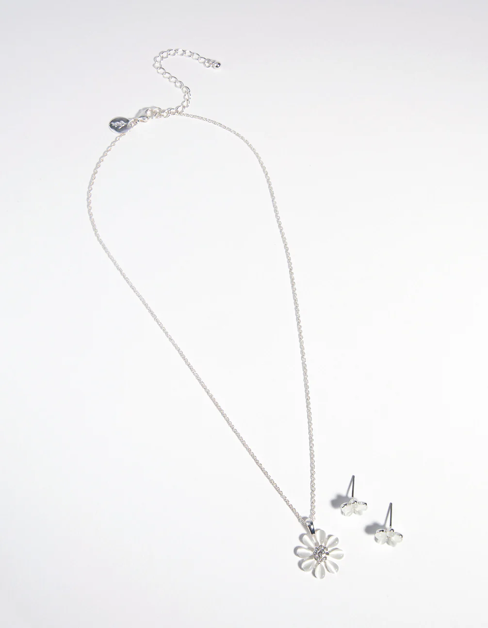 Silver Daisy Cateye Necklace & Earrings Set - Image 2