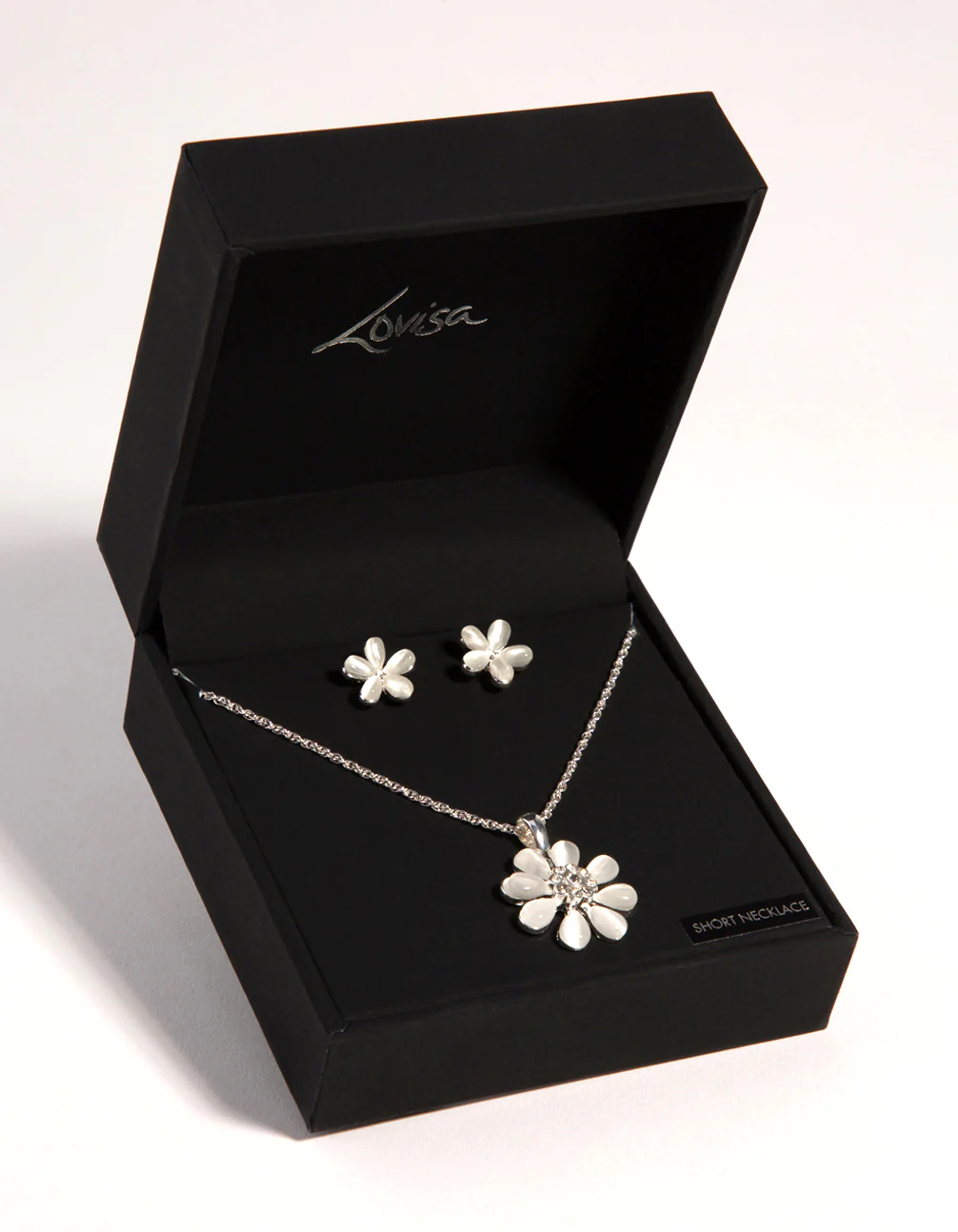 Silver Daisy Cateye Necklace & Earrings Set - Image 3