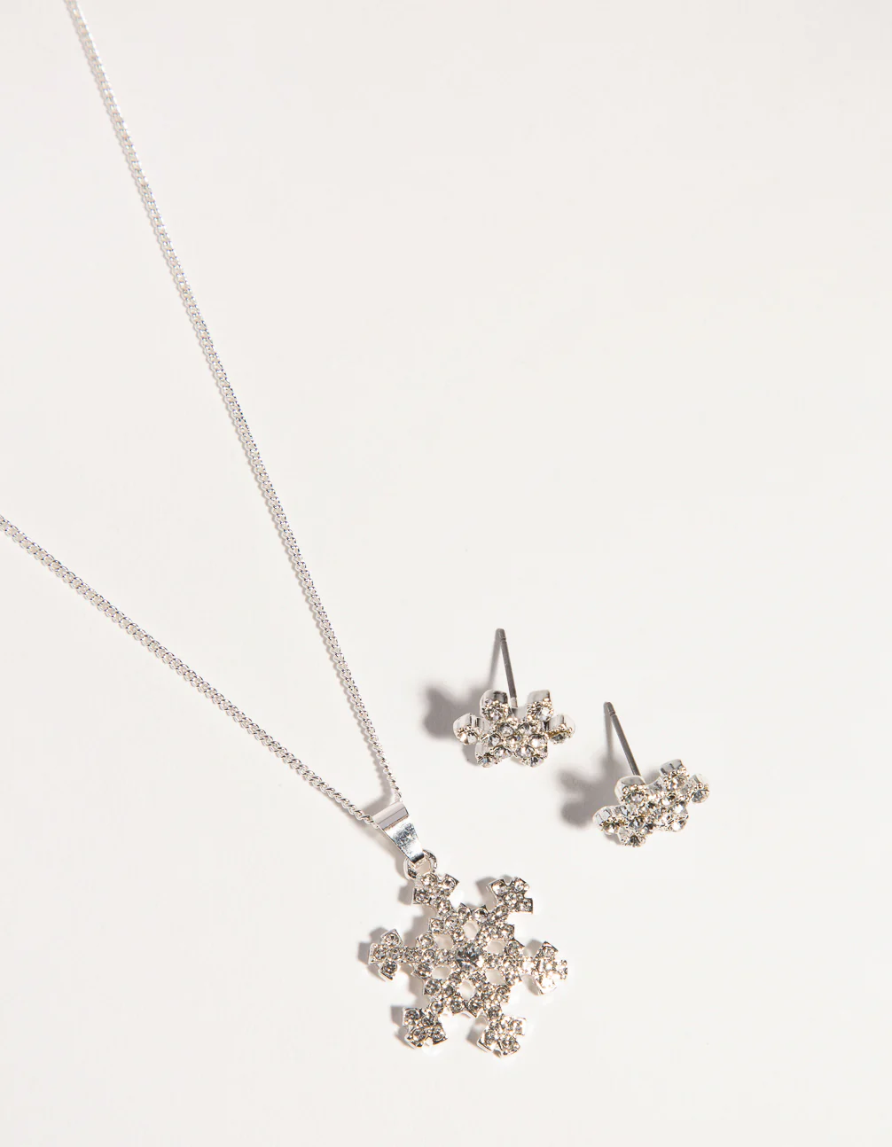 Silver Diamante Snowflake Necklace Earrings