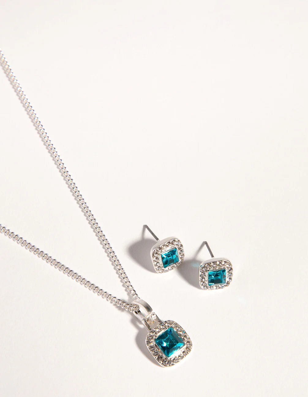Silver Square Cut Diamante Necklace & Earrings - Image 5