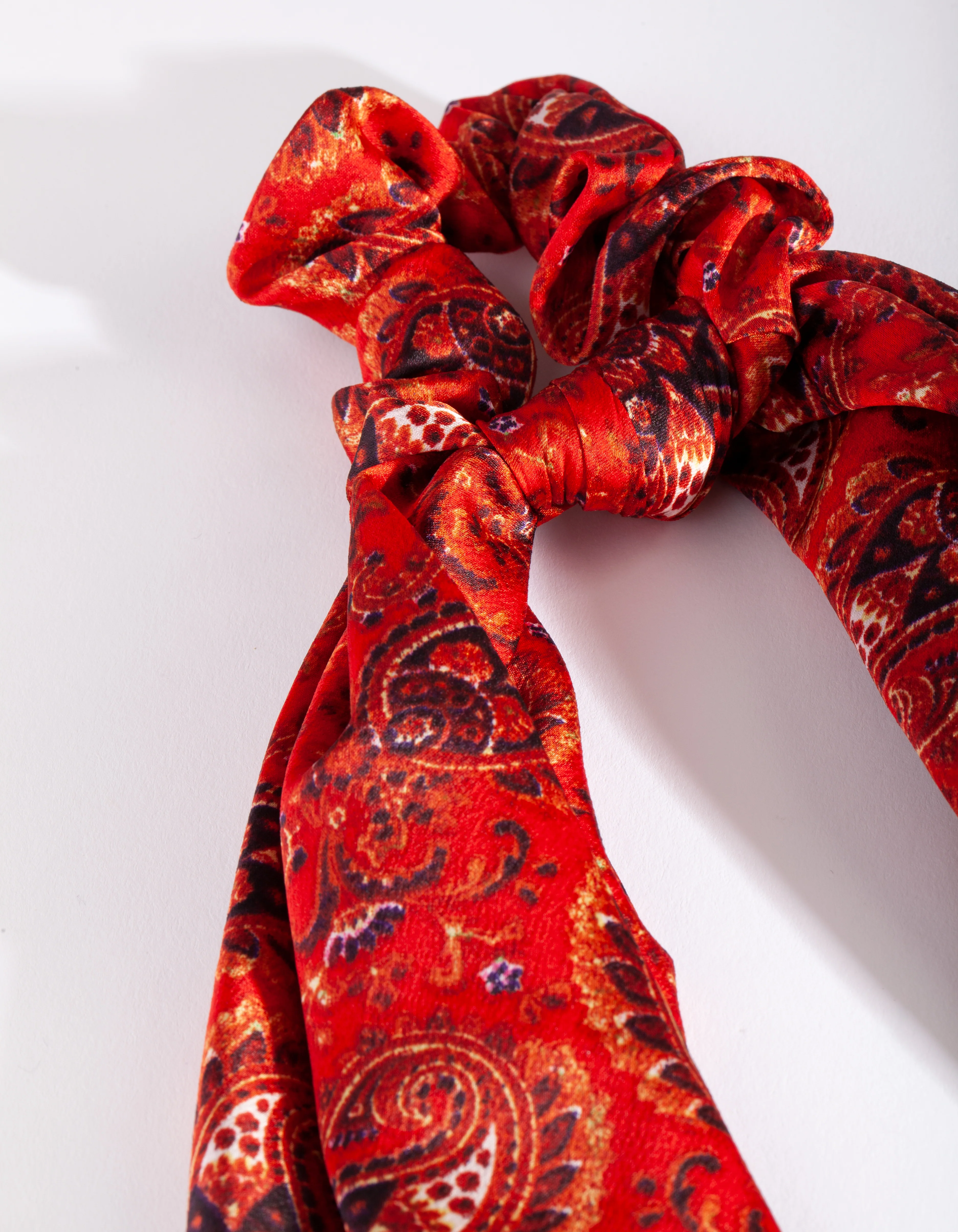 Red Paisley Long Scarf Scrunchie - Image 4