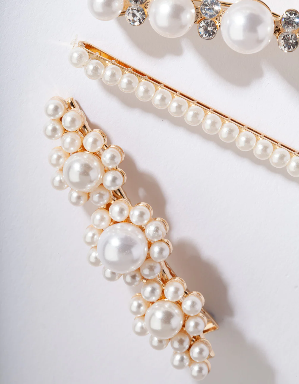 Gold Multi Pearl Diamante Hair Clip 4-Pack - Image 5