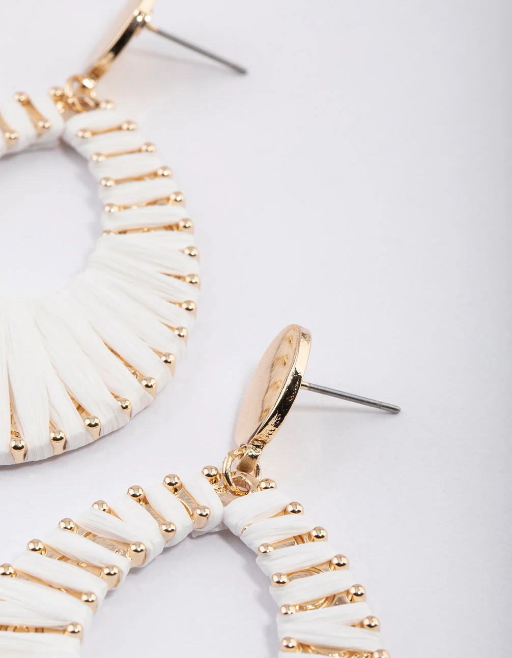 Gold Raffia Oval Drop Earrings - Image 2