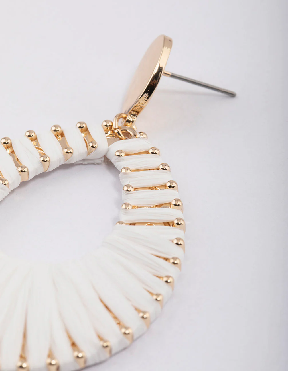 Gold Raffia Oval Drop Earrings - Image 3