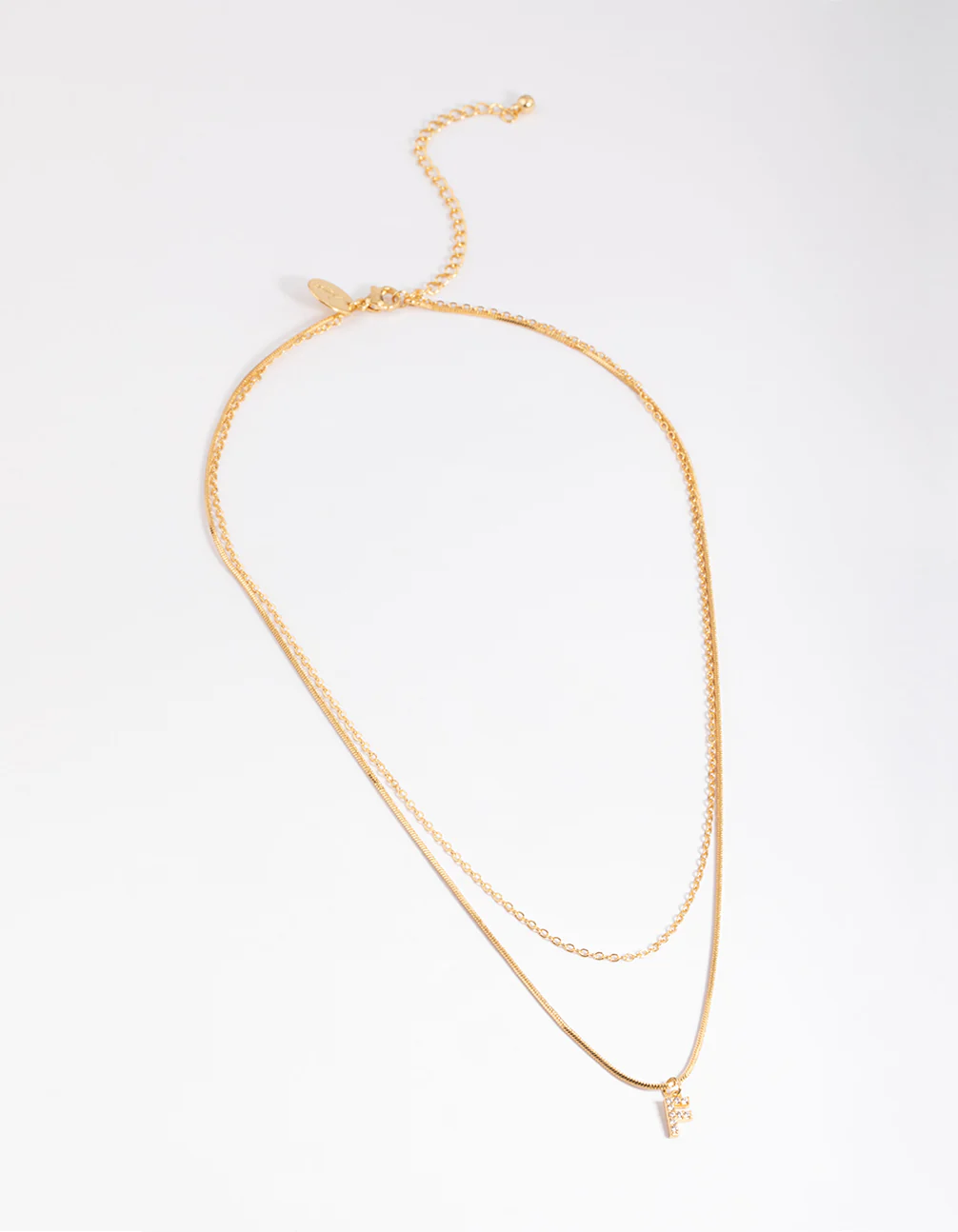 Gold Plated Diamante Letter F Layered  Necklace - Image 2