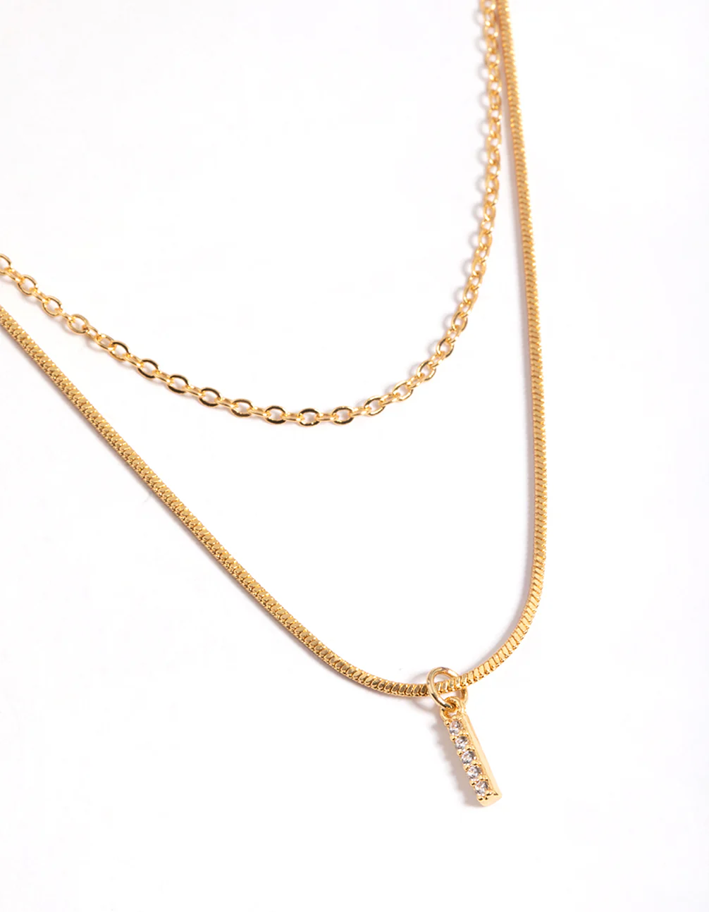 Gold Plated Diamante Letter I Layered Necklace