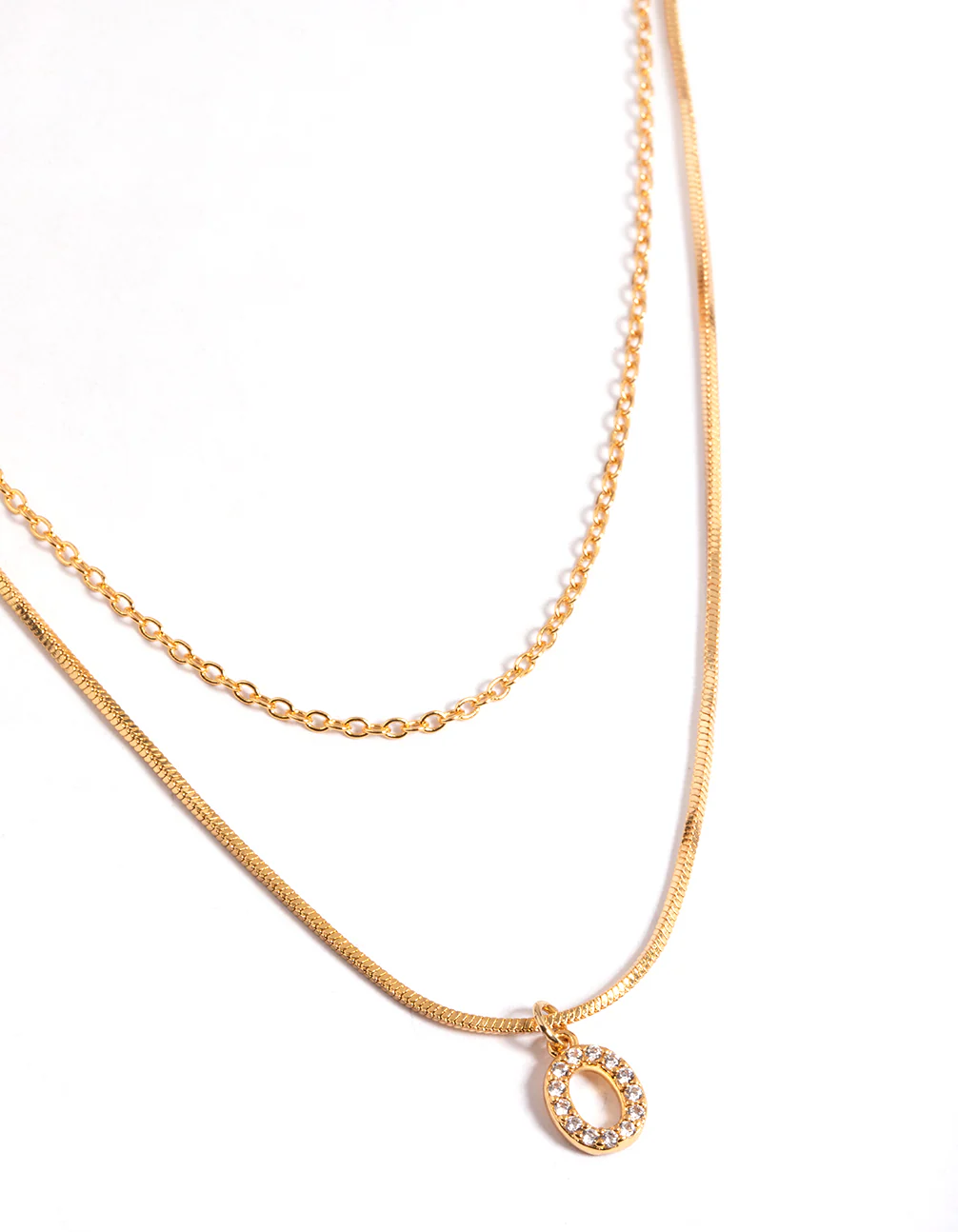 Gold Plated Diamante Letter O Layered  Necklace