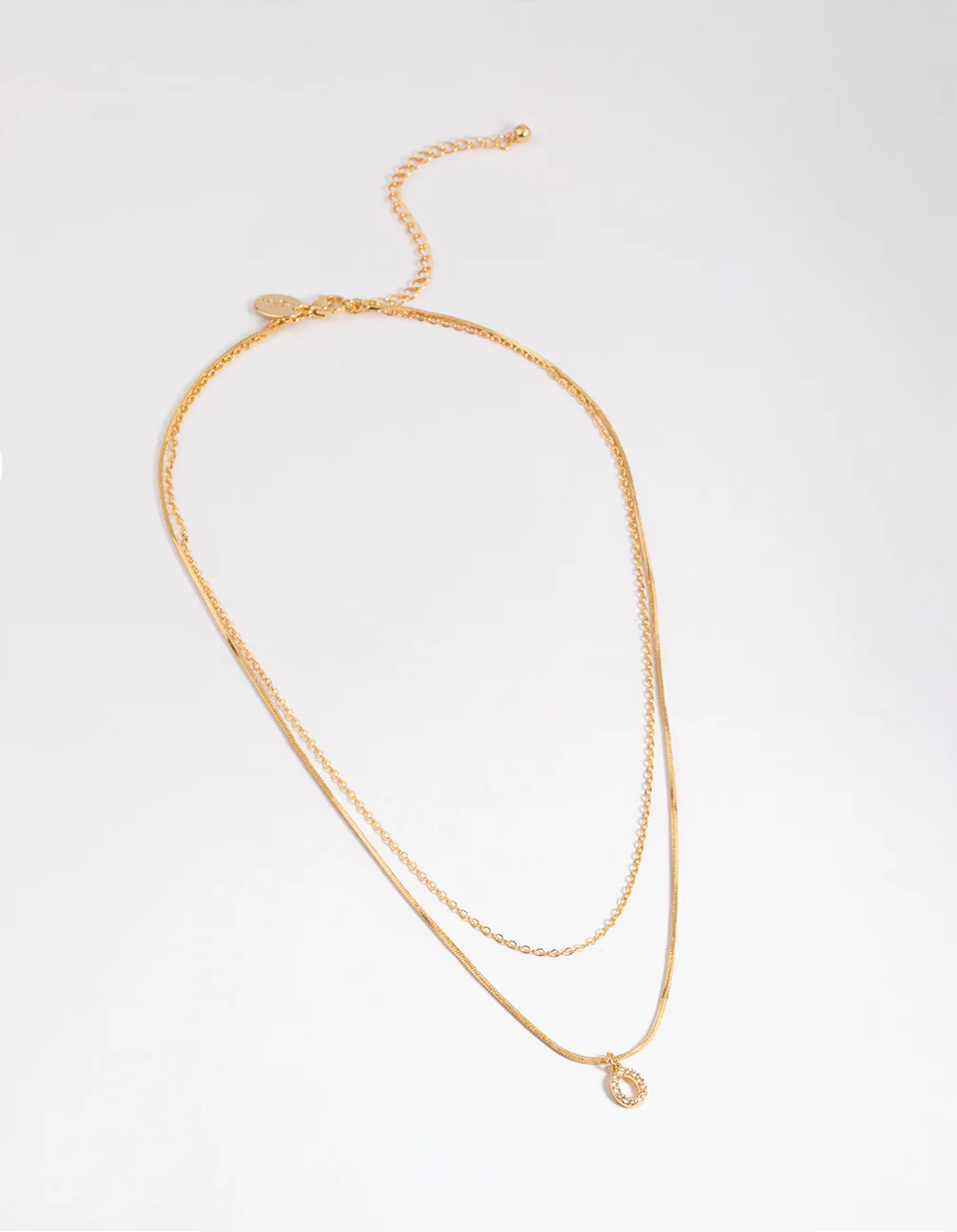 Gold Plated Diamante Letter O Layered  Necklace - Image 2