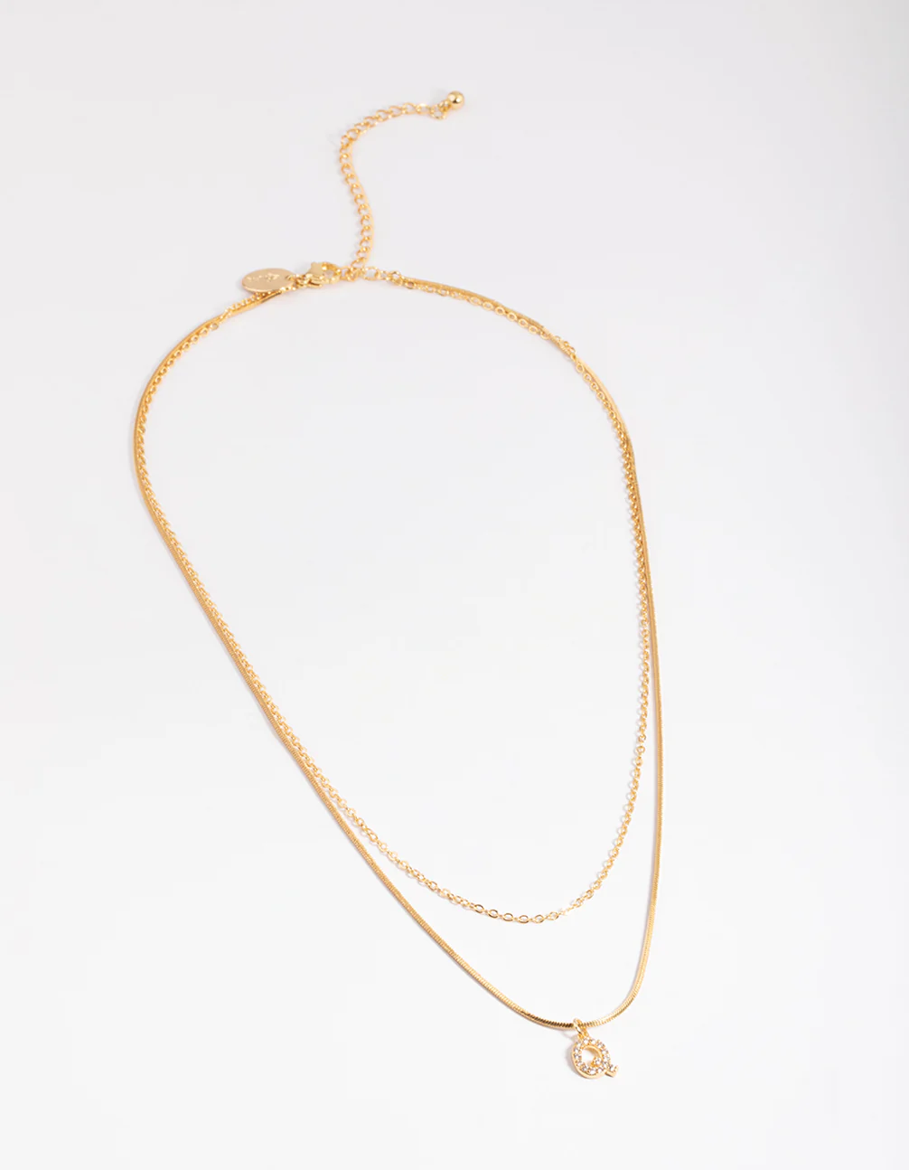 Gold Plated Diamante Letter Q Layered  Necklace - Image 2