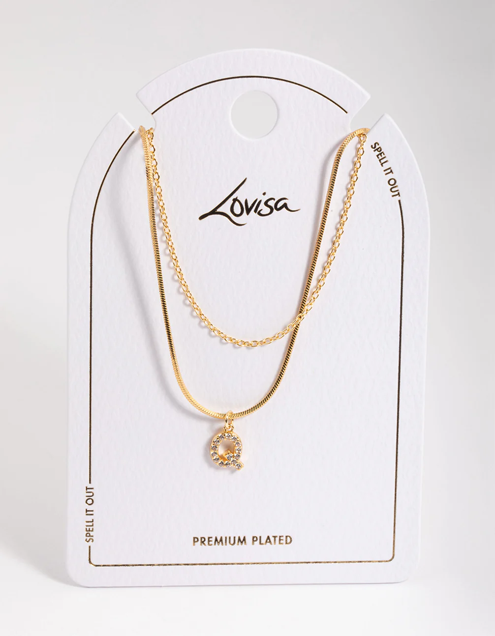 Gold Plated Diamante Letter Q Layered  Necklace - Image 3