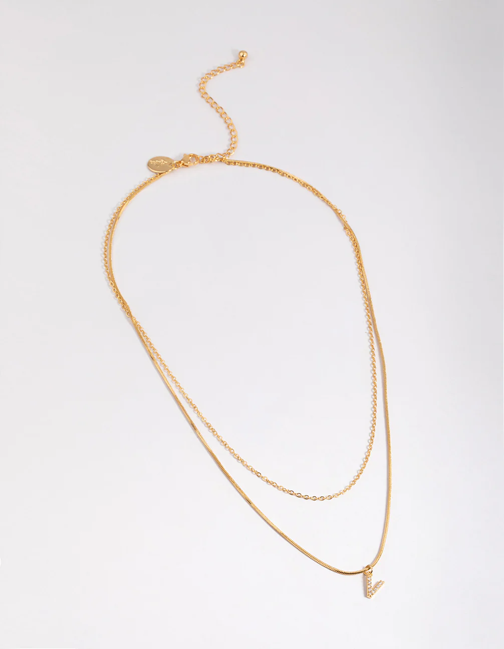 Gold Plated Diamante Letter V Layered Necklace - Image 2