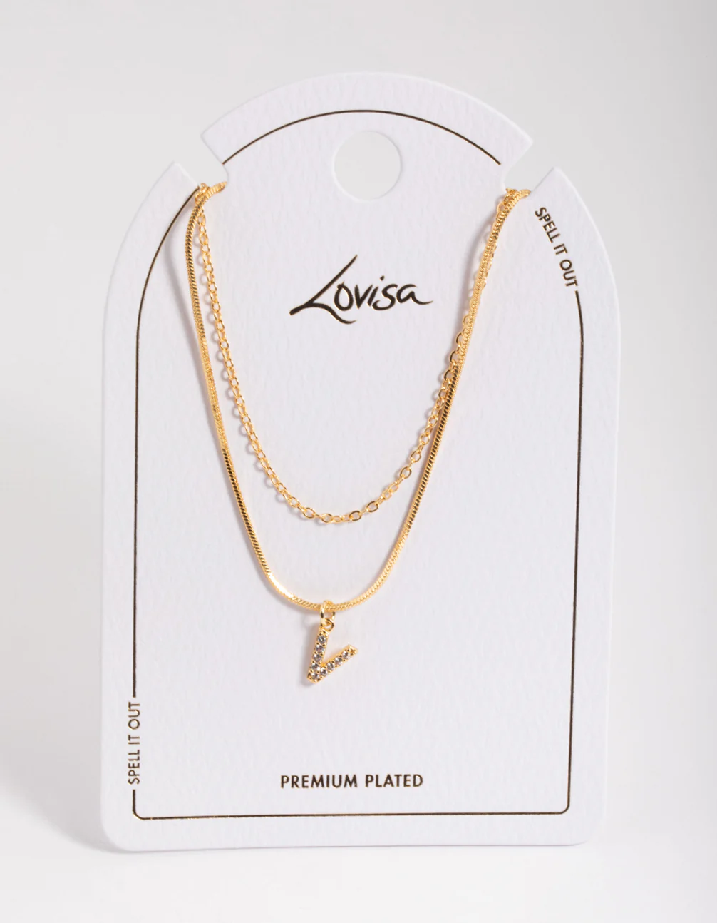 Gold Plated Diamante Letter V Layered Necklace - Image 3