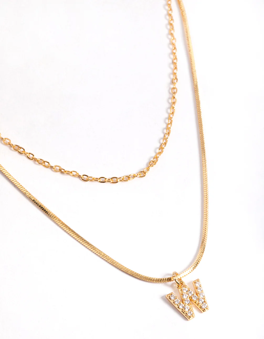Gold Plated Diamante Letter W Layered  Necklace