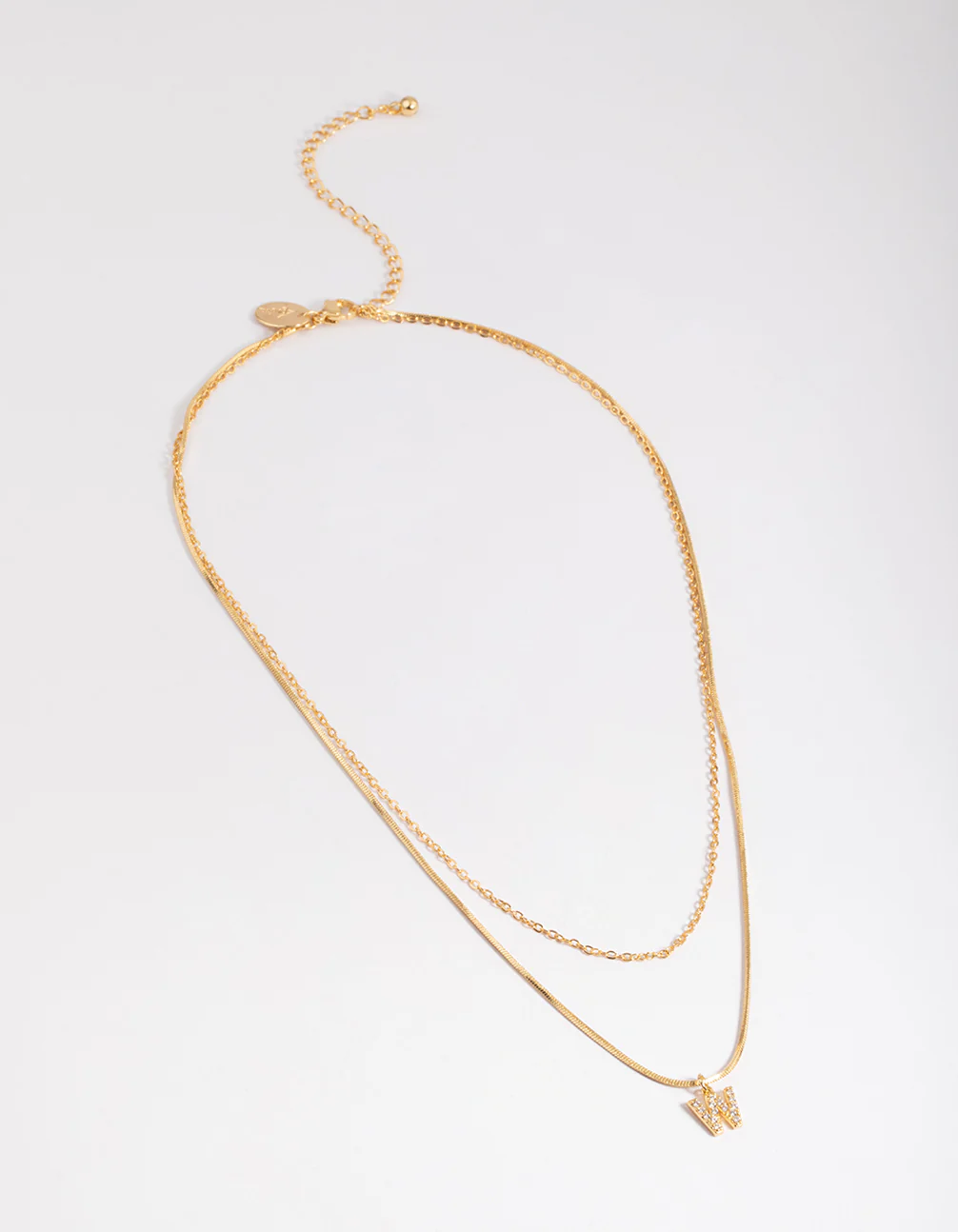 Gold Plated Diamante Letter W Layered  Necklace - Image 2