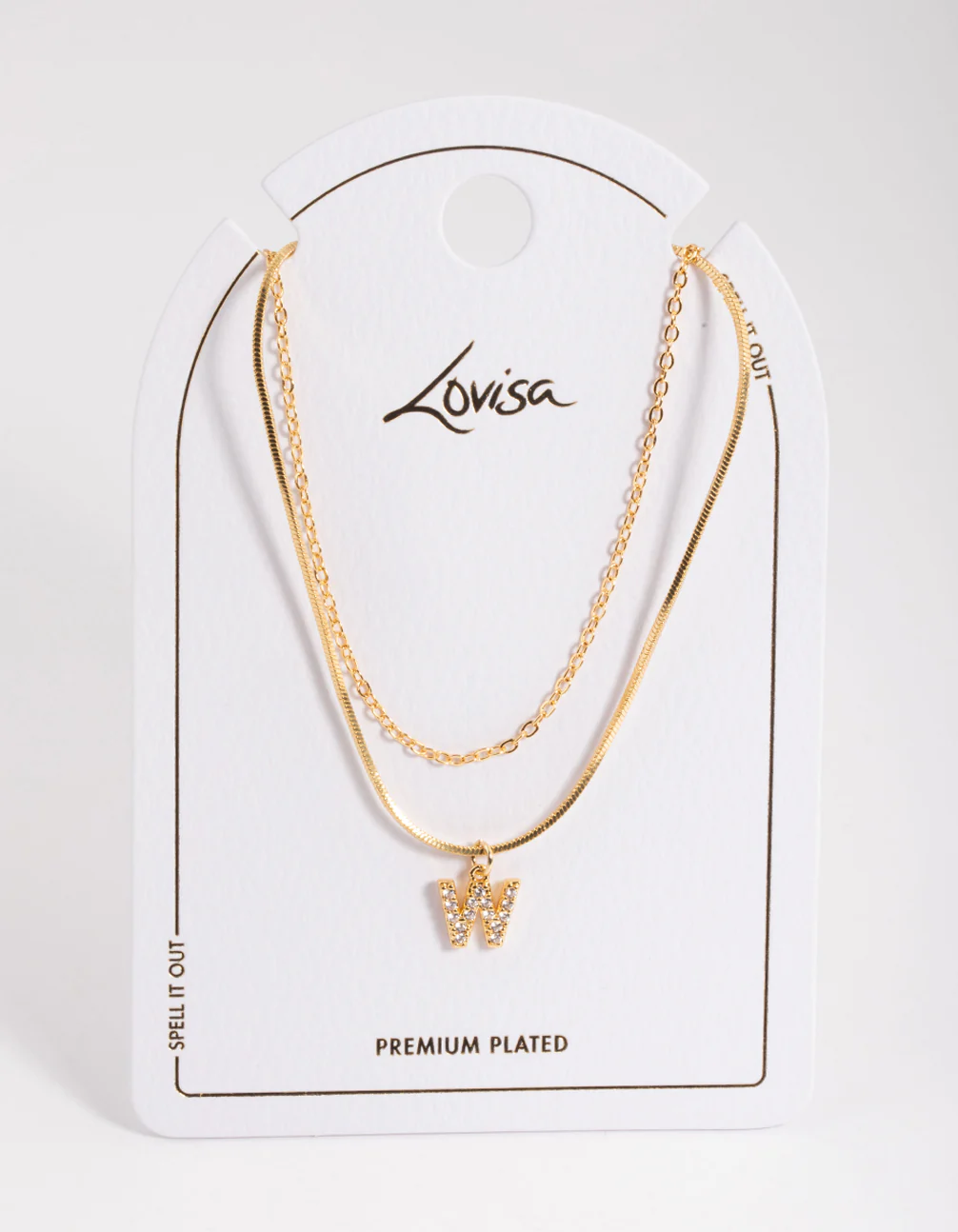 Gold Plated Diamante Letter W Layered  Necklace - Image 3