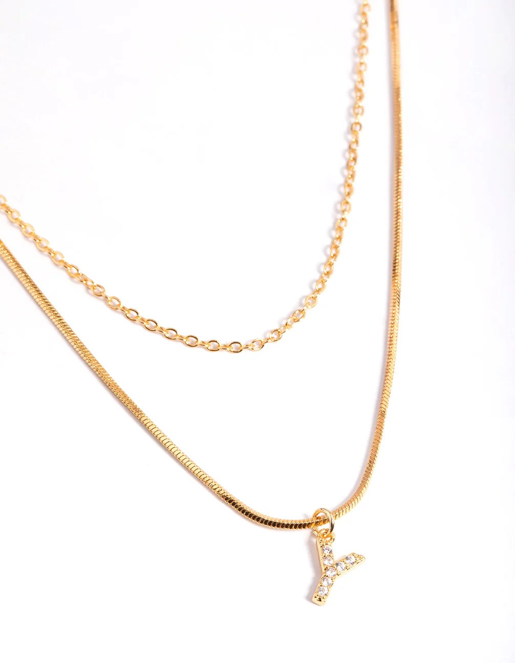 Gold Plated Diamante Letter Y Layered   Necklace
