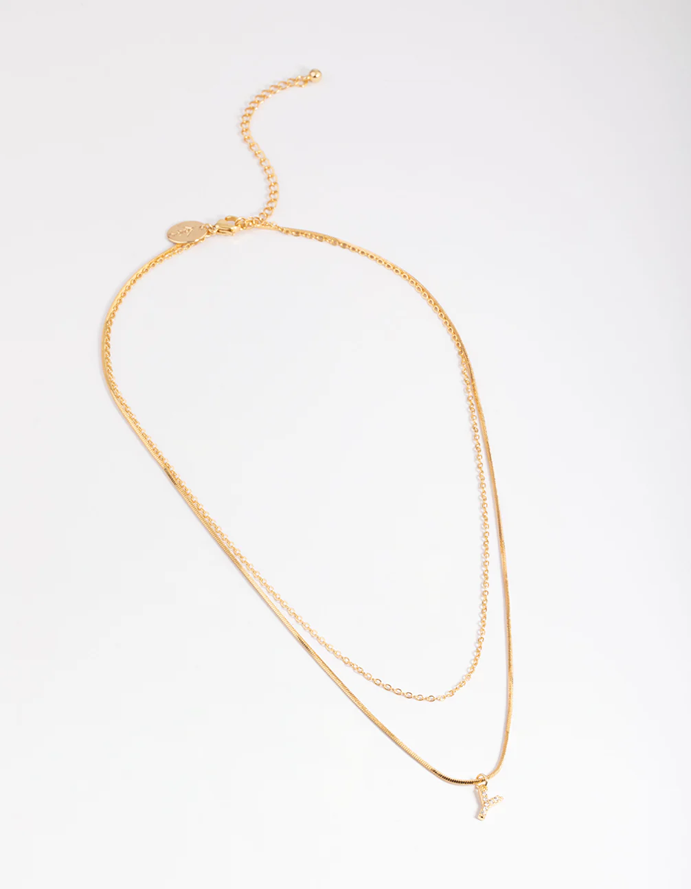 Gold Plated Diamante Letter Y Layered   Necklace - Image 2
