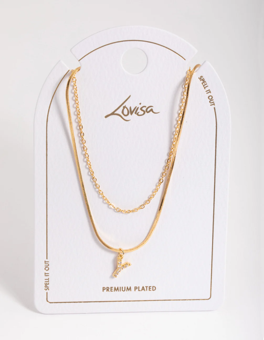 Gold Plated Diamante Letter Y Layered   Necklace - Image 3