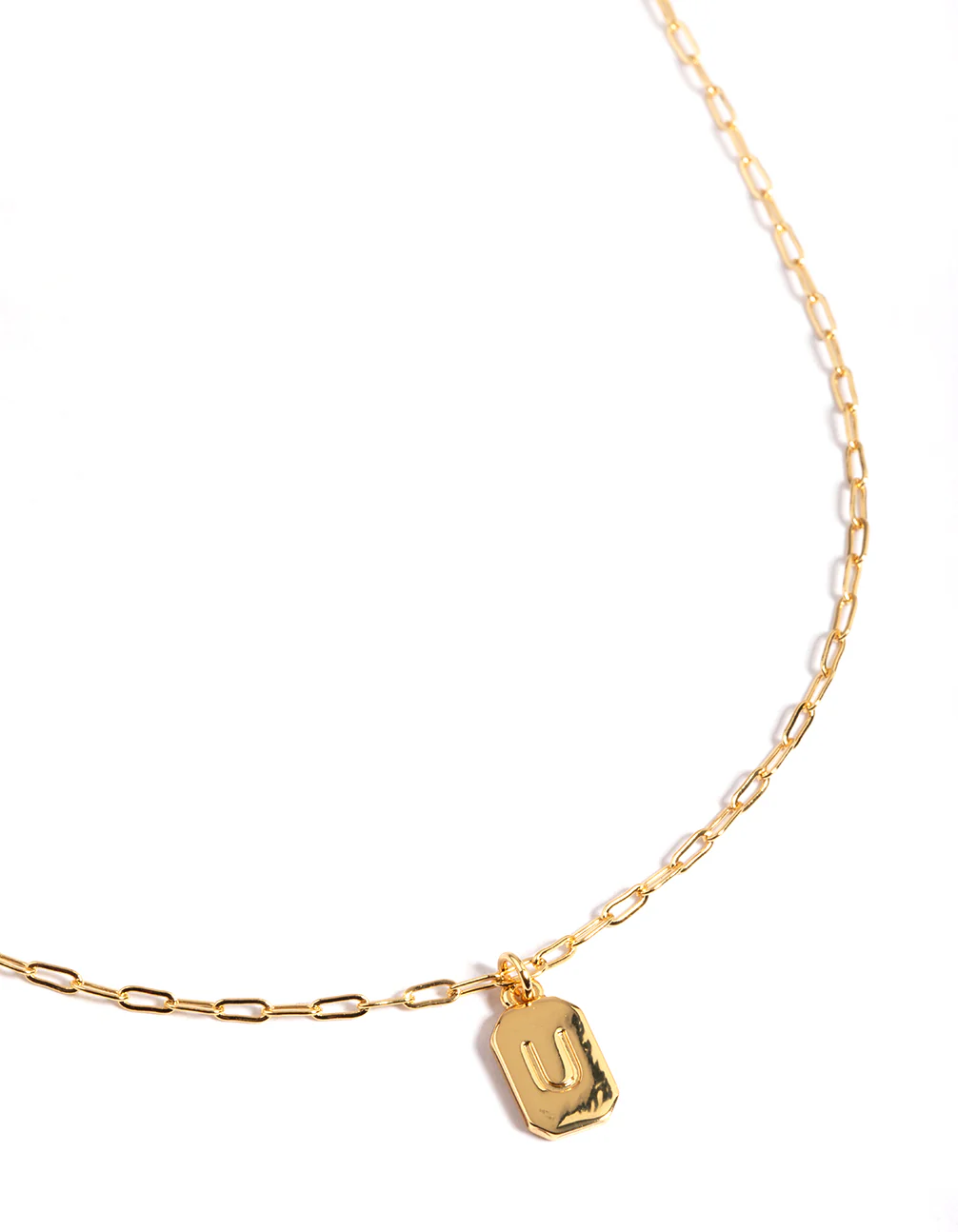 Gold Plated Letter U Rectangle Pendant  Necklace