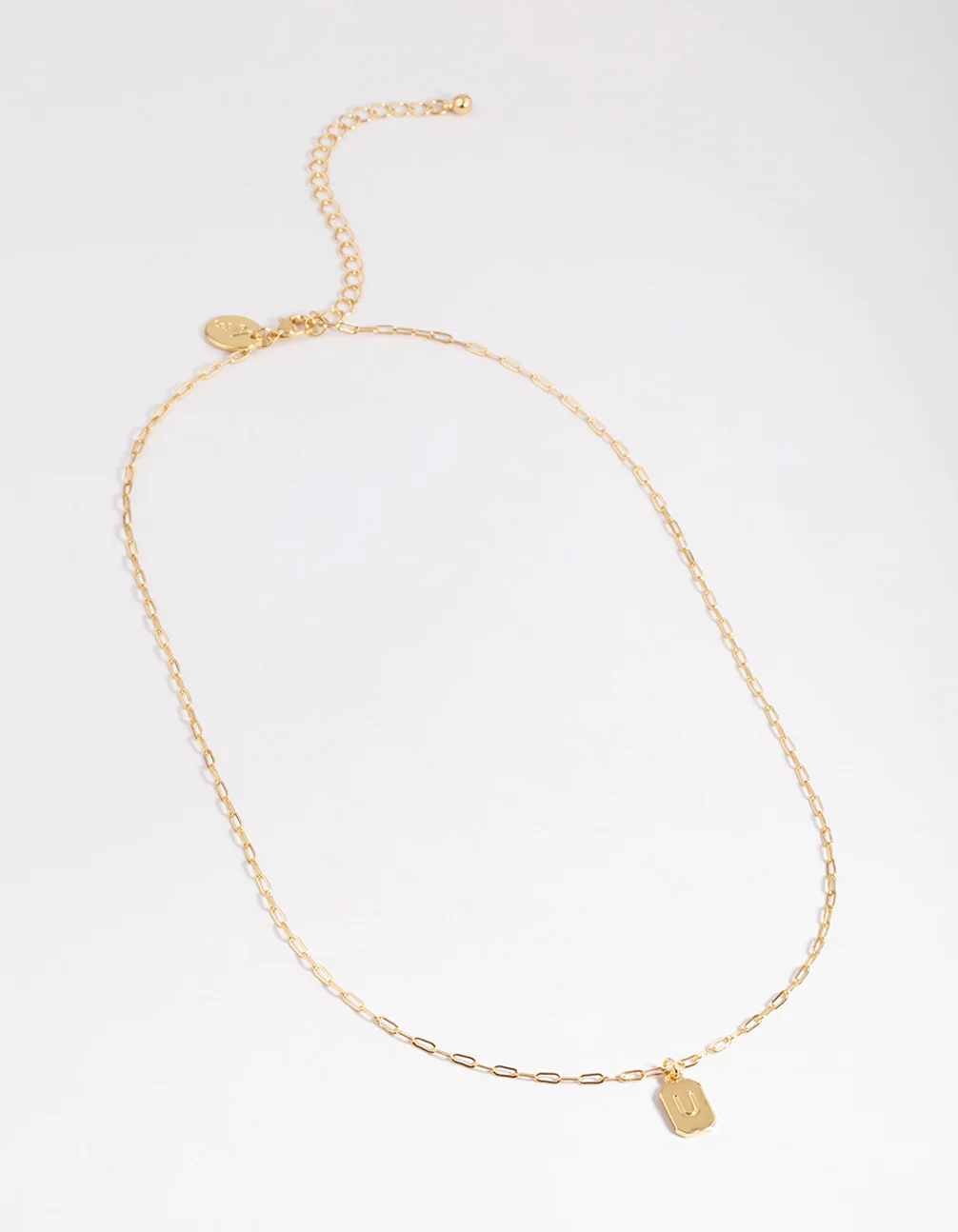 Gold Plated Letter U Rectangle Pendant  Necklace - Image 2