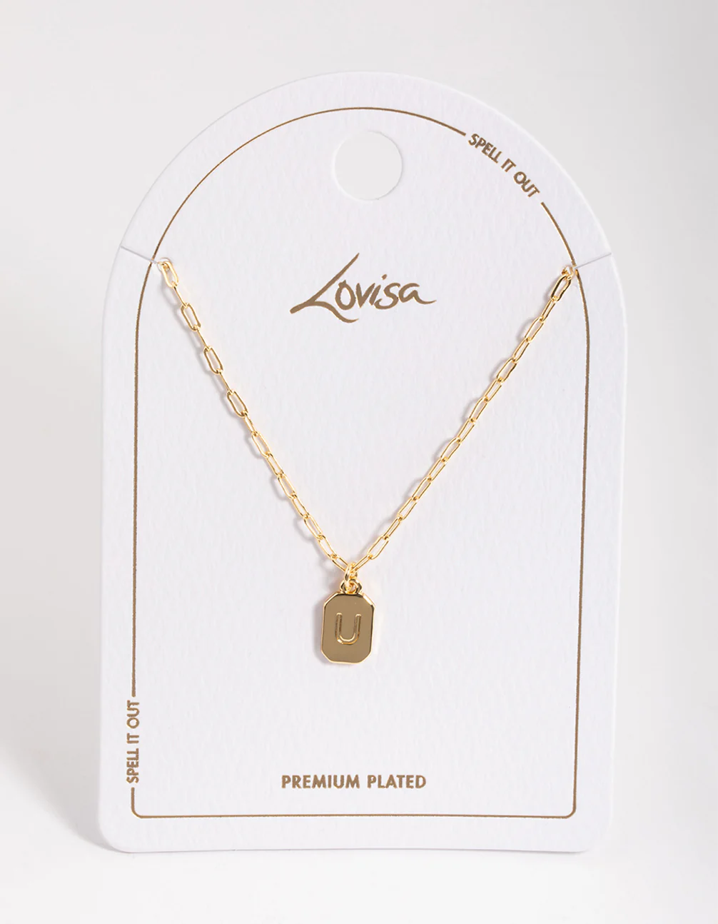 Gold Plated Letter U Rectangle Pendant  Necklace - Image 3