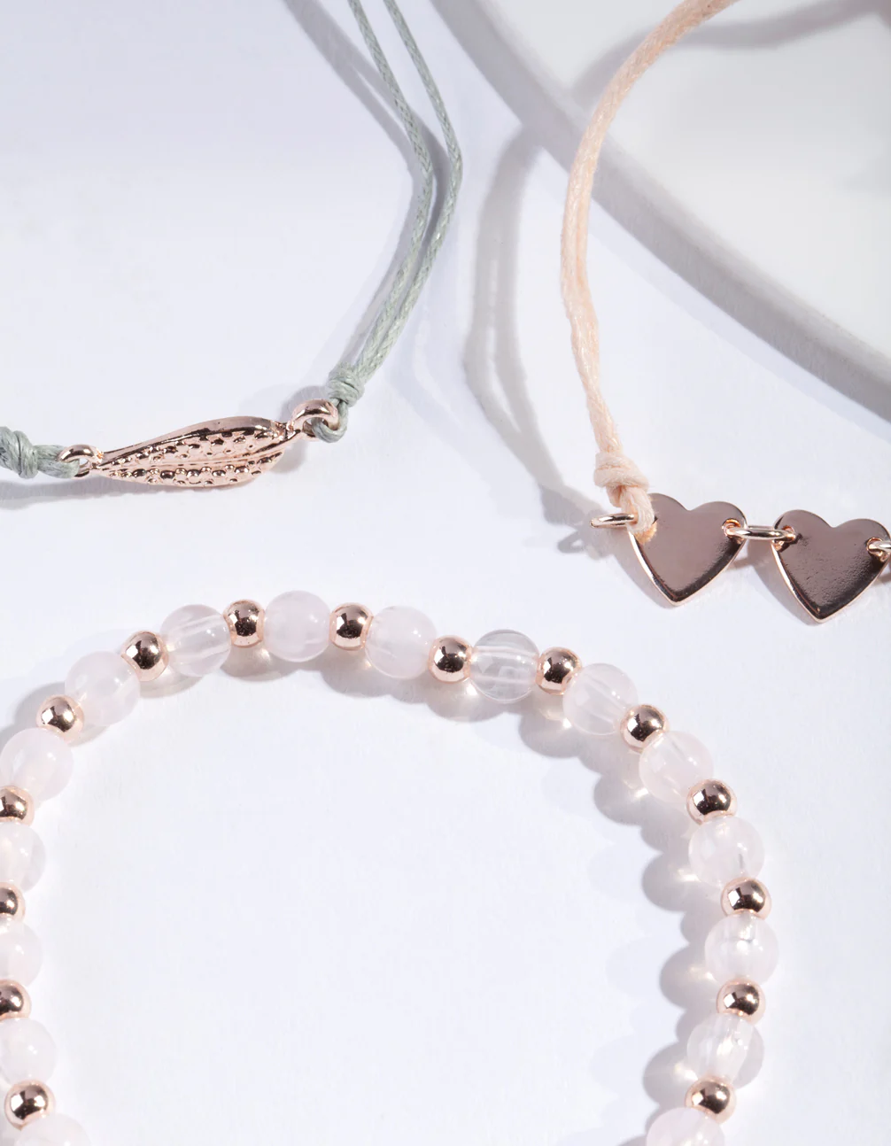 Rose Gold Leaf Heart & Bead Bracelet Pack - Image 2