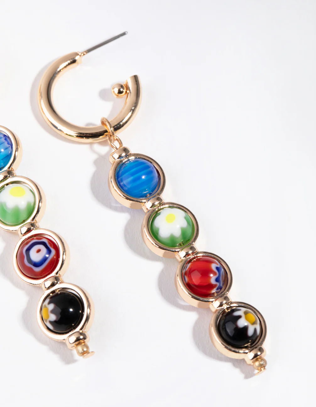 Gold Ceramic Beading Hoop Drop Earrings - Image 6