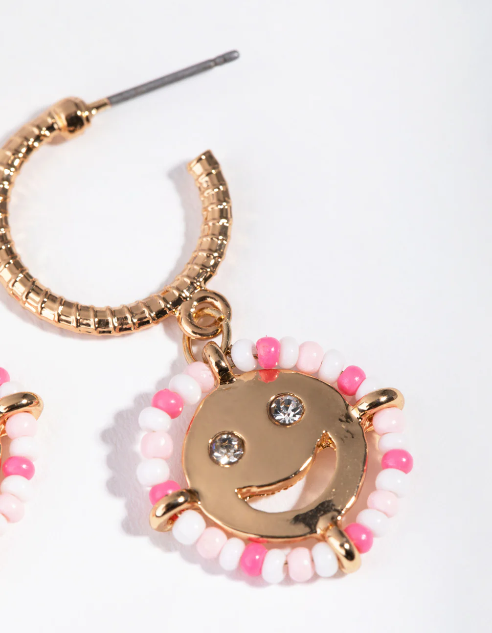 Gold Seedbead Smiley Hoop Earrings - Image 3