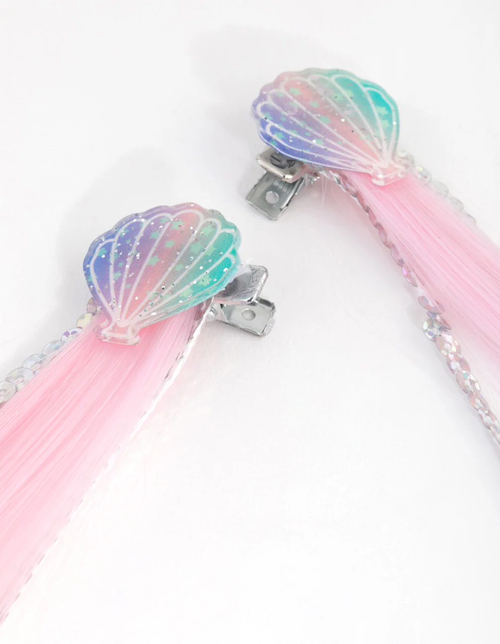 Kids Acrylic Faux Hair Sea Shell Sequin Clip - Image 2