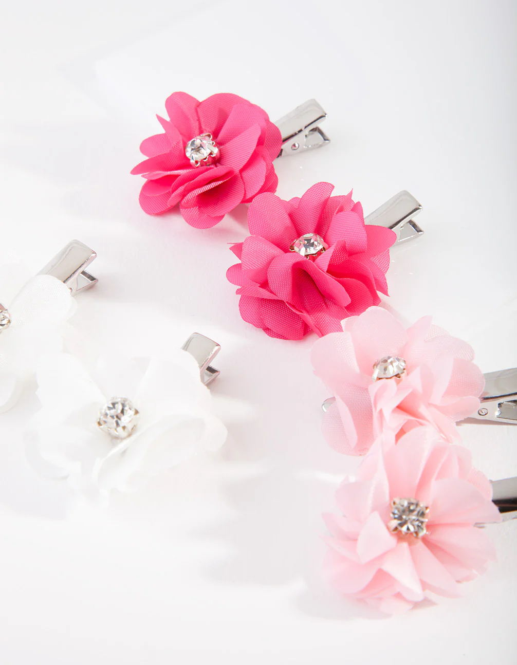 Kids Fabric Diamante Flower Pink Clip 6-Pack - Image 4