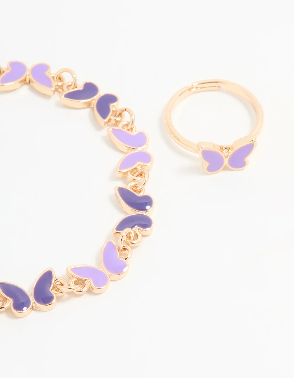 Kids Gold Mini Butterfly Bracelet & Ring Set - Image 2