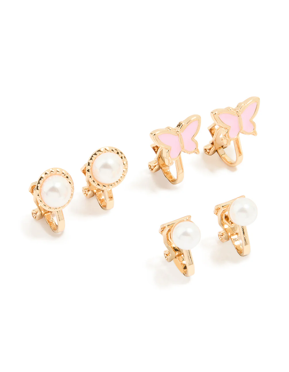 Kids Gold Pearl & Butterfly Clip On Earrings 5-Pack - Image 2