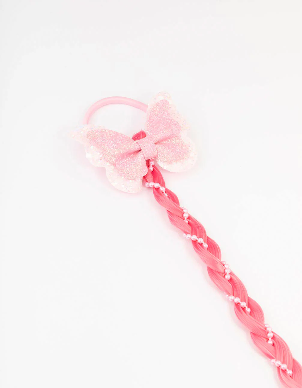 Kids Mixed Pink Braided Faux Hair Pearl Clip - Image 2