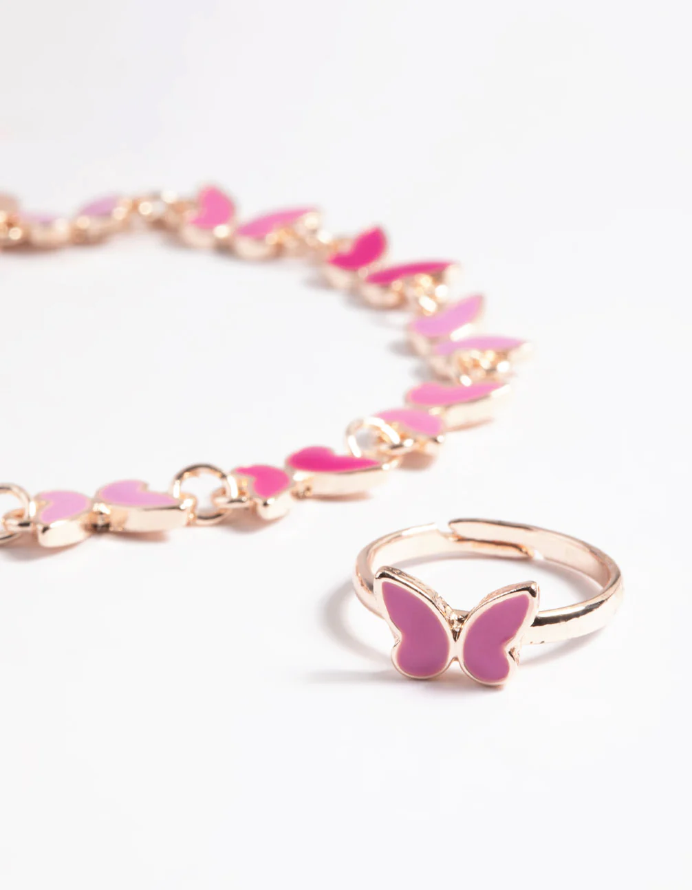 Kids Pink Mini Butterfly Bracelet & Ring Set - Image 2